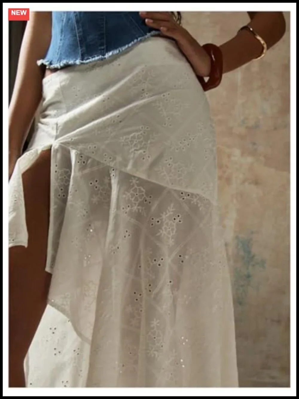 Ruffle Maxi Skirt Low Waist Asymmetrical Eyelet High Low Western Long Skirt
